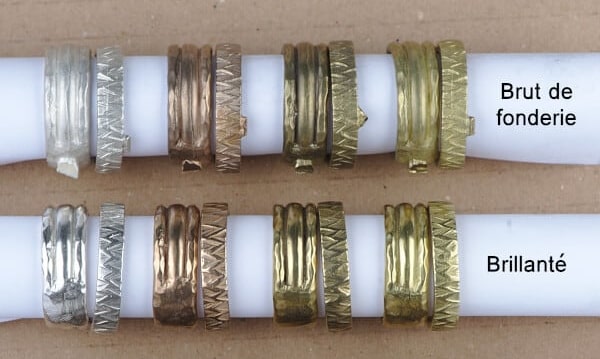 Finition brut de fonderie et brillanté sur bijoux en or 18 carats 14 carats 9 carats et argent 925