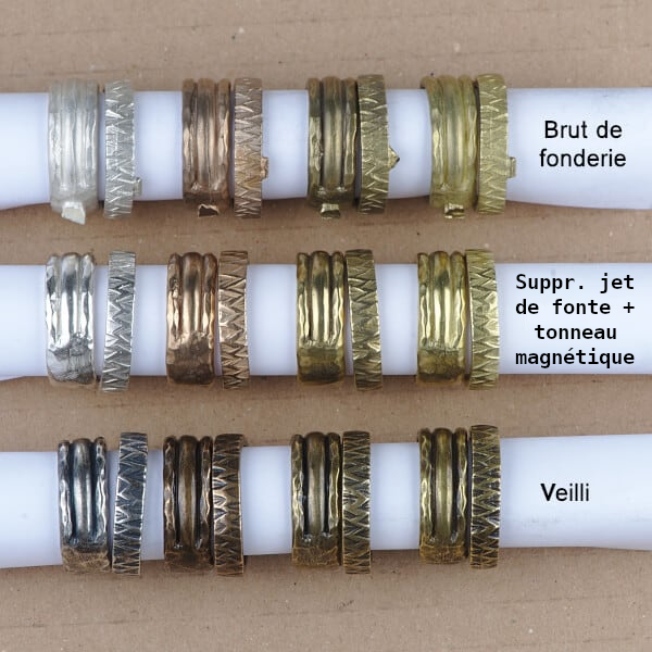 Finition brut de fonderie, sans jet de fonte et vieilli pour les bijoux en fonderie cire perdue.